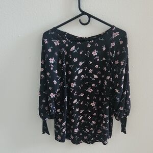 Papermoon Floral Blouse with Black and Pink Accents